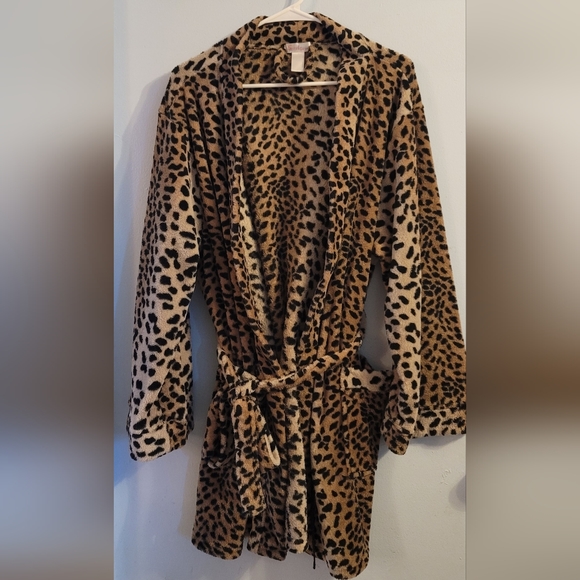 Sweet by Age Bathrobe leopard print ties inside front pockets soft brown black - Picture 1 of 6